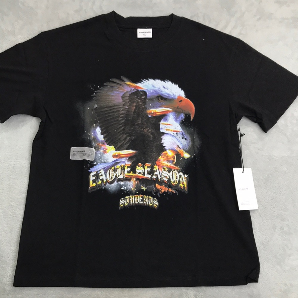 Students Golf Black 100% Cotton Eagle Season Tee New With tags